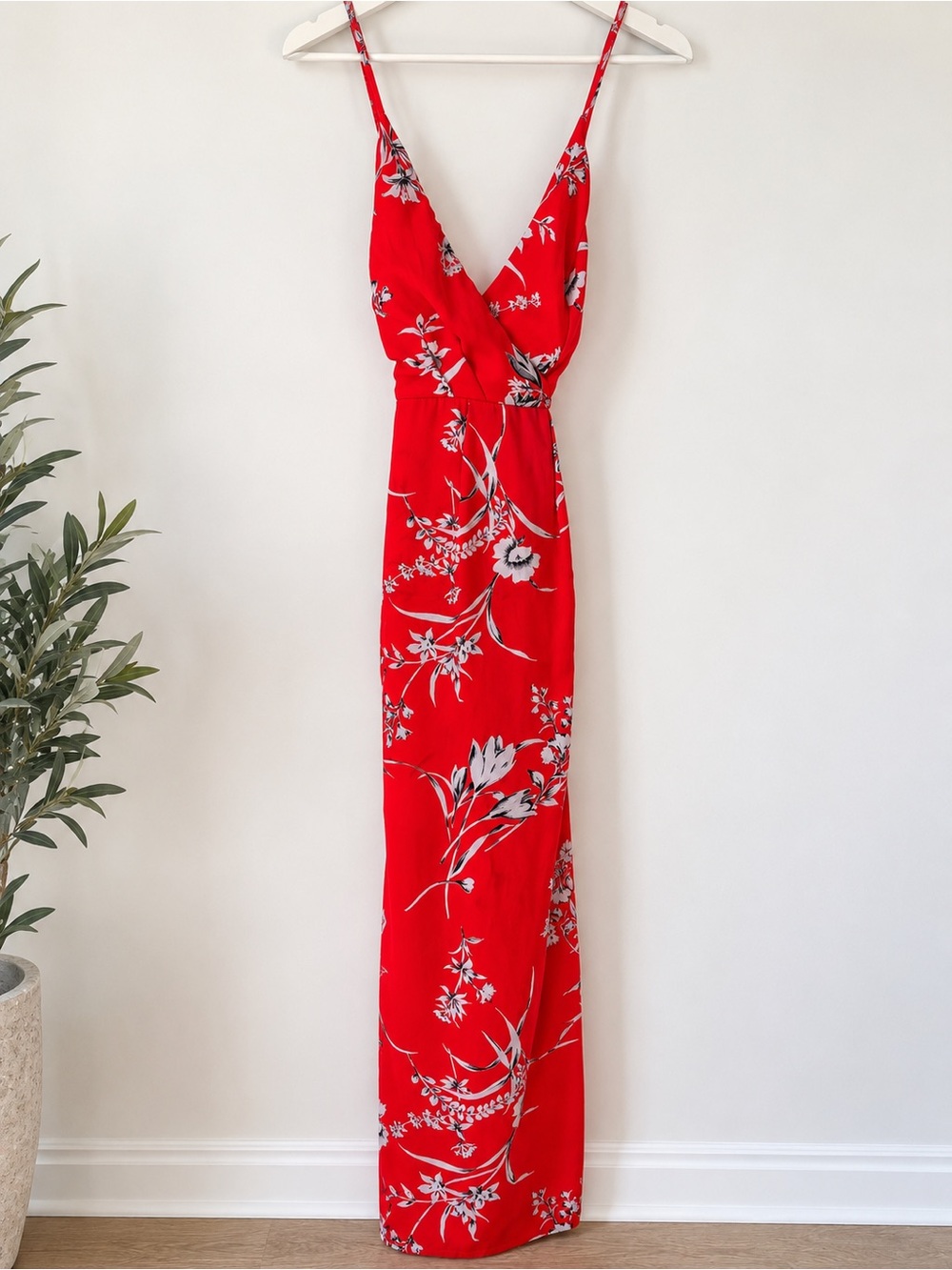 NO.AN Red Floral Maxi Dress with Spaghetti Straps